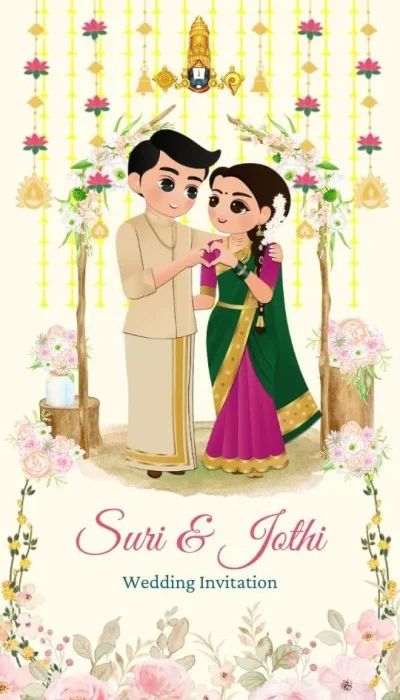 Malabar Rose | South Indian Wedding Invitation Video Template | Video + PDF | with Caricature (add-on)